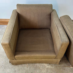 Brown Herringbone Lounge Chair with Track Arms and Skirted Detail, sku: 032956