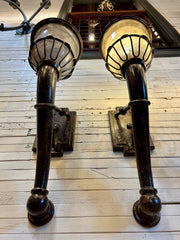 Wall Light Sconce, Large, Smoked Glass Shade, Metal Frame, Rustic, sku: 032957