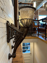 Wall Light Sconce, Large, Smoked Glass Shade, Metal Frame, Rustic, sku: 032957