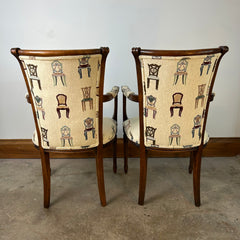 Pair of Accent Chairs, Louis XVI, "Chair" Motif on Upholstery, Sku: 032961