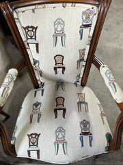 Pair of Accent Chairs, Louis XVI, "Chair" Motif on Upholstery, Sku: 032961