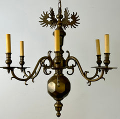 Chapman Brass Chandelier, Wing Motif and Faceted Globe Detail, Sku: 032968