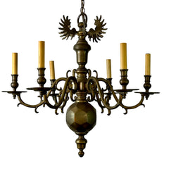 Chapman Brass Chandelier, Wing Motif and Faceted Globe Detail, Sku: 032968