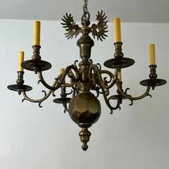 Chapman Brass Chandelier, Wing Motif and Faceted Globe Detail, Sku: 032968