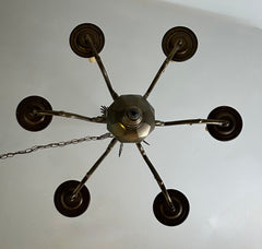Chapman Brass Chandelier, Wing Motif and Faceted Globe Detail, Sku: 032968