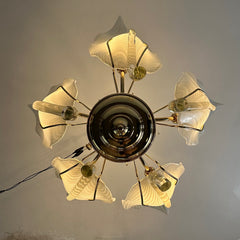 Chandelier, Murano Glass White Leaves, Brass Frame, Sku: 032981