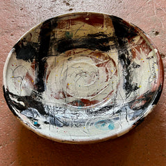 Susan McGilvery Ceramic Bowl, Large, Shallow, Signed, Abstract Design, Sku: 033156