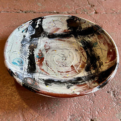 Susan McGilvery Ceramic Bowl, Large, Shallow, Signed, Abstract Design, Sku: 033156