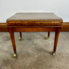 Vintage Bench, Rollable Wheels, Vinyl, Golden and Brown Upholstery Pattern