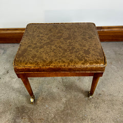 Vintage Bench, Rollable Wheels, Vinyl, Golden and Brown Upholstery Pattern