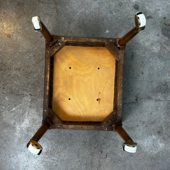 Vintage Bench, Rollable Wheels, Vinyl, Golden and Brown Upholstery Pattern