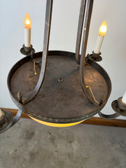 Antique Four-Arm Chandelier, Cut Milk Glass Bowl, Dark Bronze Finish, Sku: 033176