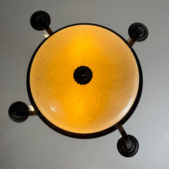 Antique Four-Arm Chandelier, Cut Milk Glass Bowl, Dark Bronze Finish, Sku: 033176