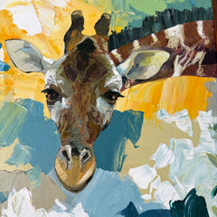 Original Art of Two Giraffes, Oil on Canvas, Signed, Framed, Sku: 033195