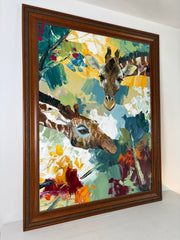 Original Art of Two Giraffes, Oil on Canvas, Signed, Framed, Sku: 033195