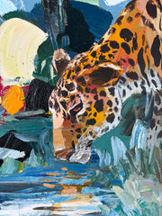 Original Artwork, Two Leopards at Stream, Signed by Artist, Framed, Sku: 033194