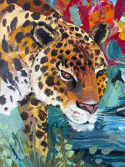 Original Artwork, Two Leopards at Stream, Signed by Artist, Framed, Sku: 033194