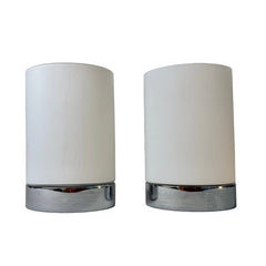 Pair of Flos. Inc. Wall Sconces w/ Frosted White Curved Shade, Nickel Base, Sku: 033182