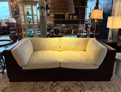 Corner Brown Leather Chair, White Upholstery Cushions, sku: 032816