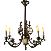 Vintage Chandelier, 5- Arm, Ornate, Golden Metal with Cream Stone Center, Sku: 033206