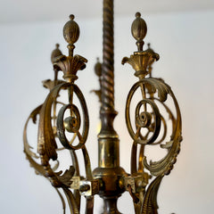 Vintage Chandelier, 5- Arm, Ornate, Golden Metal with Cream Stone Center, Sku: 033206