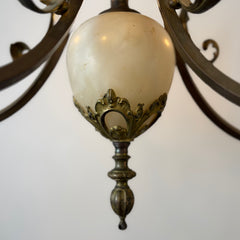 Vintage Chandelier, 5- Arm, Ornate, Golden Metal with Cream Stone Center, Sku: 033206