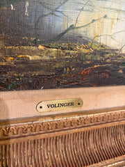 Vintage Forest Lake Scene by Dutch Artist Peter Volinger, Original Oil in Frame, Sku: 033173