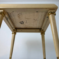 Italian Regency Style Mini Table on Casters, Ivory Wood Base, Brass Detail,Travertine, Sku: 033220