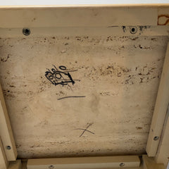 Italian Regency Style Mini Table on Casters, Ivory Wood Base, Brass Detail,Travertine, Sku: 033220