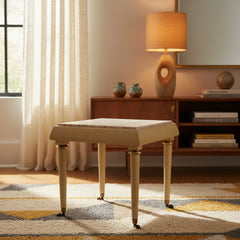 Italian Regency Style Travertine Mini Table on Casters, Wood Base, Brass Detail, Sku: 033220