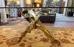 Lybo Rectangular Glass Top Table with Abstract Quad Gold Tone Base Sku: 033221