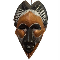 Kelechi African Wood Hand Carved Mask, Primitive