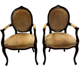 Pair of Oval Back Embossed Suede Leather Arm Chairs, Brown
