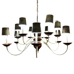 Chandelier with Brown Ceramic Center, Twelve-Arm