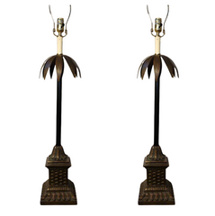 Table Lamp Palm Tree Design, Bronze, Pair