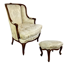Ivory Brocade Armchair, Accent Chair with Footstool