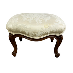 Ivory Brocade Armchair, Accent Chair with Footstool