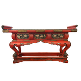 Prayer Table Japanese, Red with Black Glass Top