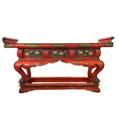 Prayer Table Japanese, Red with Black Glass Top