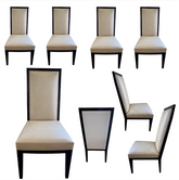 Studio H, Holly Hunt Collection Creme Leather Wood Frame Dining Chairs, Set of Eight, Sku 032778