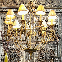 Maitland Smith Chandelier, Nine Arms, Brass, Gun Metal Iron, Ornate, sku: 032877