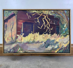 Original Art, Elma E. Dressen, "Red Barn Slowly Being Reclaimed by Nature,"Oil on Canvas