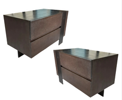 Anton Prulx Night Stand, Bedside Cabinetd, Solid Wood, Steel Frame, Two Drawers, Pair