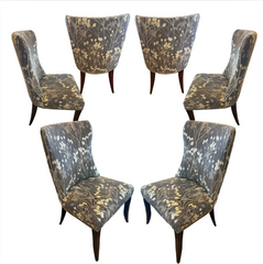 Precedent Dining Chairs, Nail Head Detail, Gray Flower Pod Upholstery, Set of 6, Sku 033032