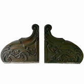 Pair of Wood Corbels, Olive Green with Ornate Acanthus Leaf Design, Sku: 033091