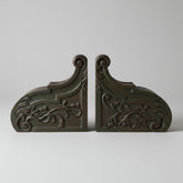 Pair of Wood Corbels, Olive Green with Ornate Acanthus Leaf Design, Sku: 033091