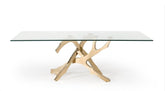 Lybo Rectangular Glass Top Table with Abstract Quad Gold Tone Base Sku: 033221
