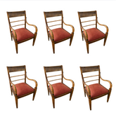 Set of 6 Arm Chairs with Salmon Chenille Fabric Curved Arm, Rung Back Style, Sku 033353