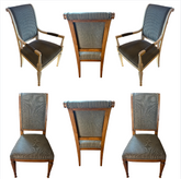 Set of 6 Dining Chairs, Wood, Striped Upholstery, Sku: 033389