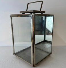 Decorative Square Lantern with Glass Panels, Top Handle, Nickel, Sku 033346
